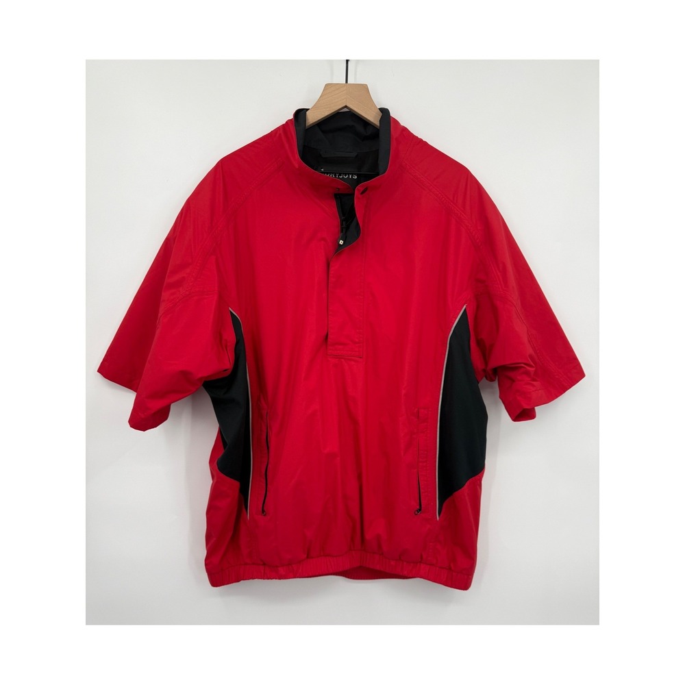 FootJoy DryJoys Jacket Mens Large Red Short Sleeve Windbreaker Golf Pullover